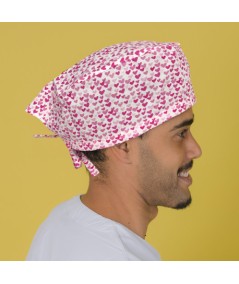 Gorro casquete - Corazones rosa sobre blanco