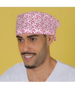 Gorro casquete - Corazones rosa sobre blanco