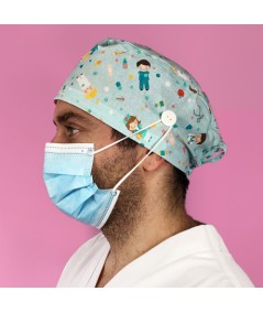 Gorro casquete con botones - Sanitarios aguamarina