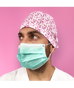 Gorro casquete con botones - Corazones rosa sobre blanco