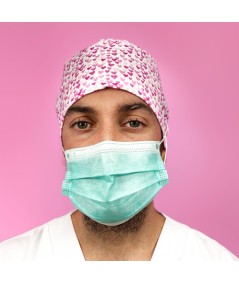 Gorro casquete con botones - Corazones rosa sobre blanco