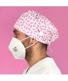Gorro Pelo Corto con botones - Lazos rosas cáncer de mama