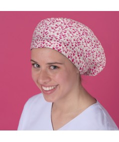 Gorro pelo largo - Corazones rosa sobre blanco