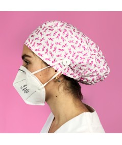 Gorro Pelo Largo con botones - Lazos rosas cáncer de mama