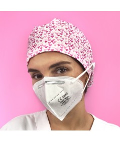Gorro Pelo Largo con botones - Corazones rosa sobre blanco