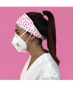 Diadema con botón estampado - Lazos rosas cáncer de mama