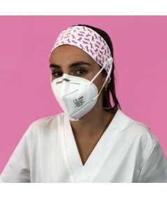 Diadema con botón estampado - Lazos rosas cáncer de mama