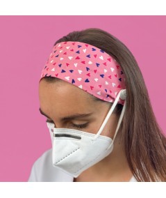 Diadema con botón estampado - Corazones fresa