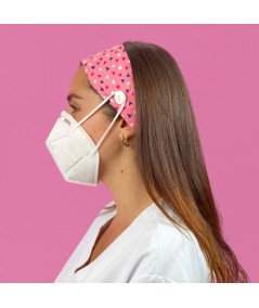 Diadema con botón estampado - Corazones fresa