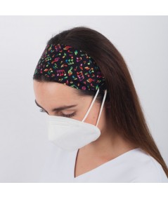 Diadema con botón estampado - Notas de colores
