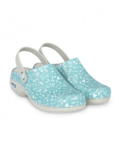 Zueco piel sanitario estampado - Sweet Aqua